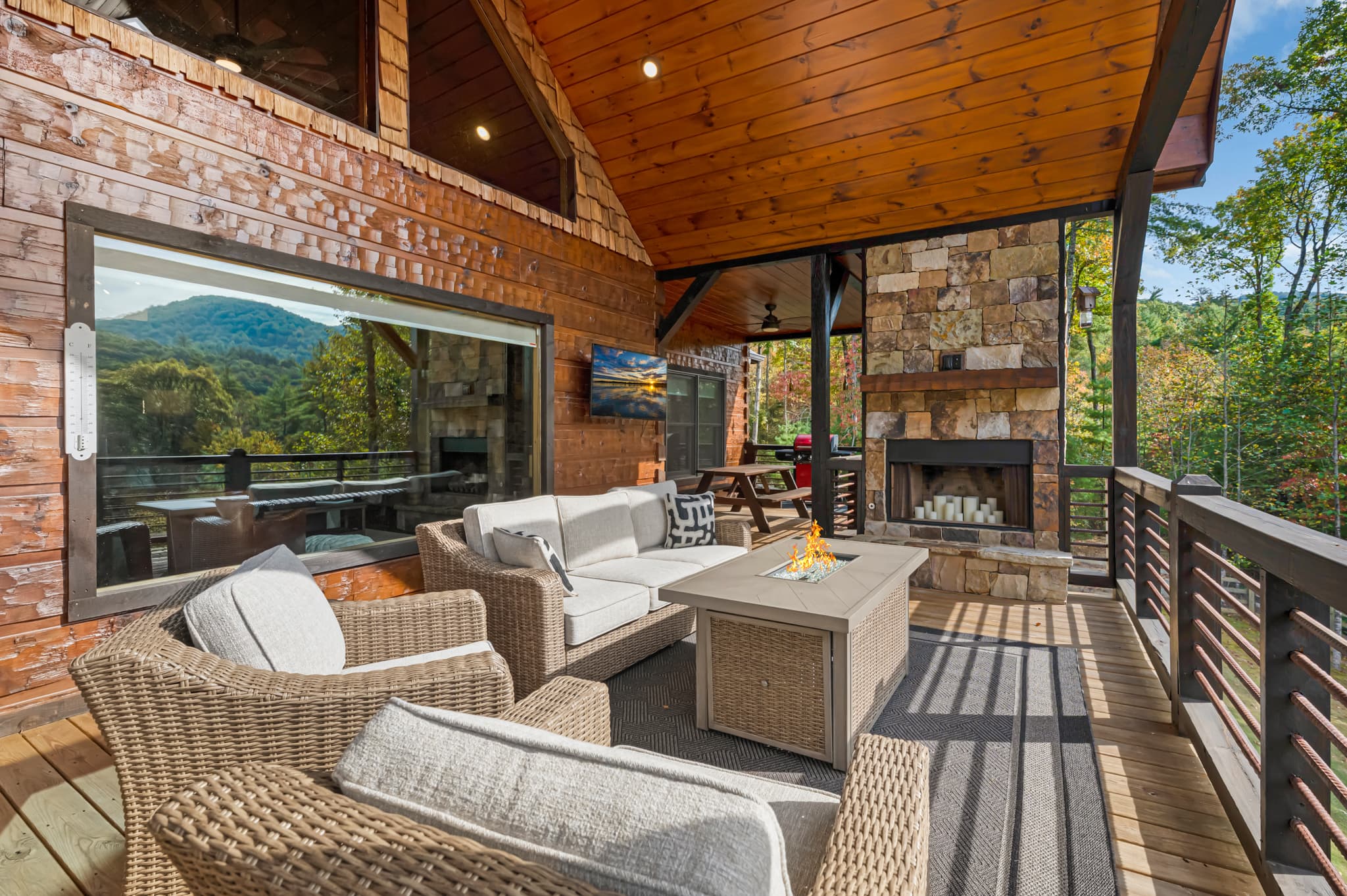 Outdoor stone fireplace