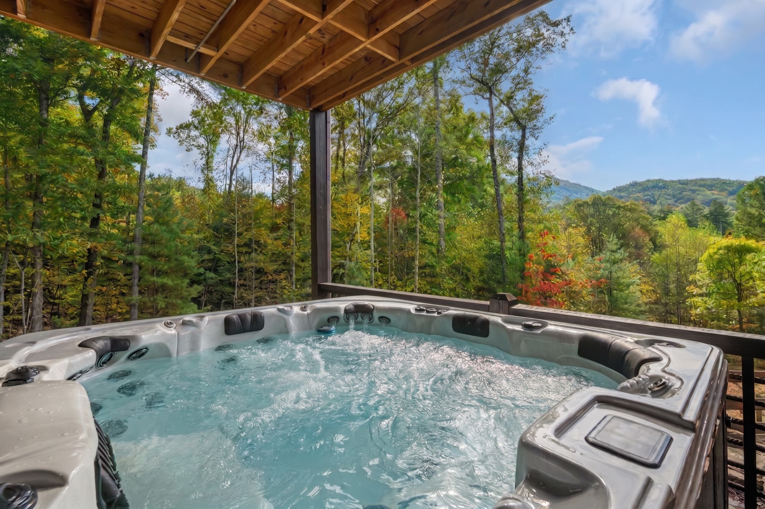 The hot tub looking out over the mountains
