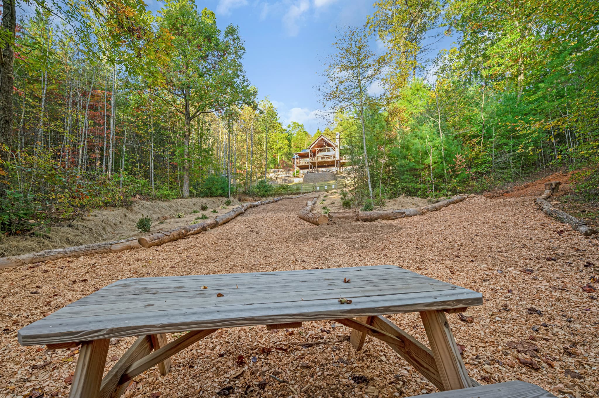The lodge seen from the trail